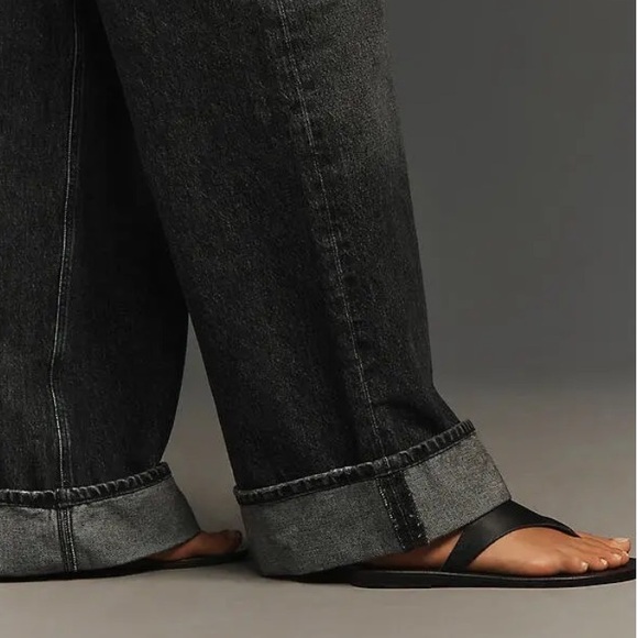 ANTHROPOLOGIE AGOLDE Dame High Rise Cuffed Wide Leg Jeans Carbon Size 32 NEW - Picture 5 of 15